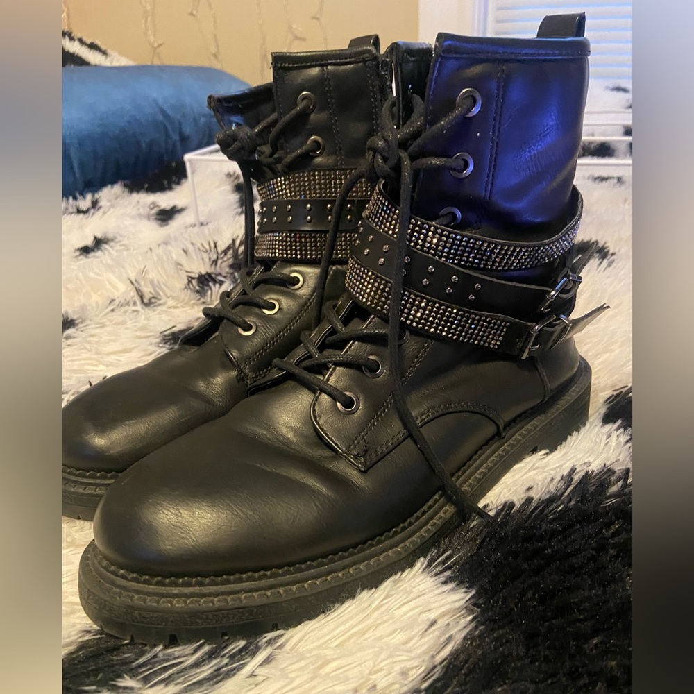 Black Combat Booties with Sparkle